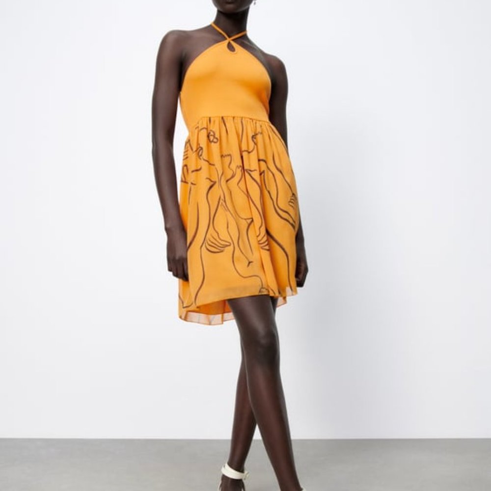 Zara Orange Halter Mini Dress